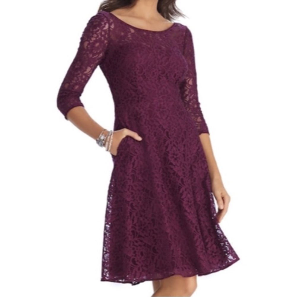 White House Black Market Burgundy Lace Cocktail Dress- size 6